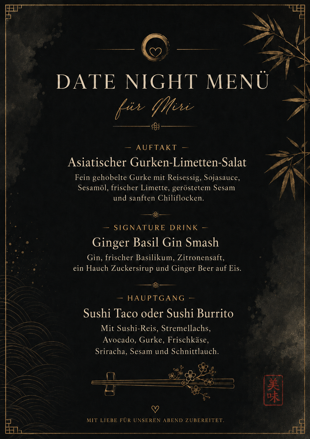 Date Night Menü für Miri